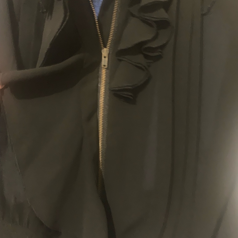 Express see through jacket/blouse with zipper . Ruffles in front .100% polyester